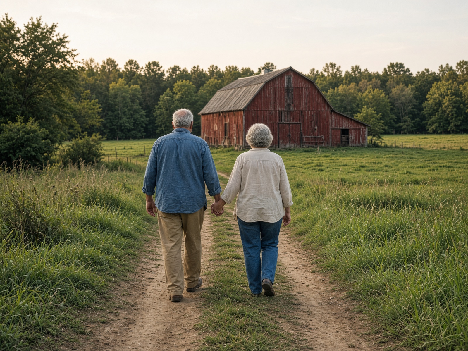 Alabama farm — couple walking toward a barn